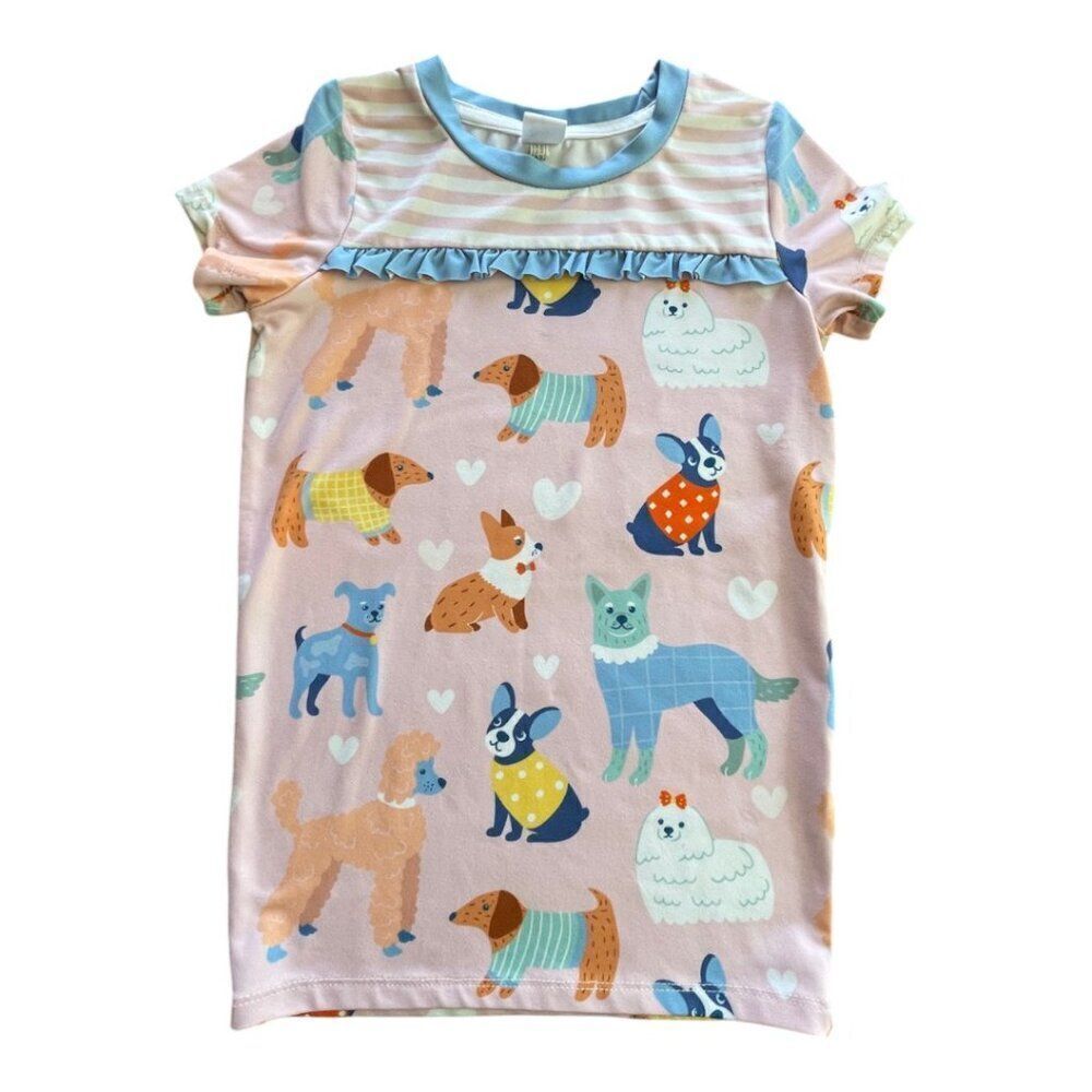 Millie Loves Lily Pink Dog Short Sleeve Ruffle Top Size 6
